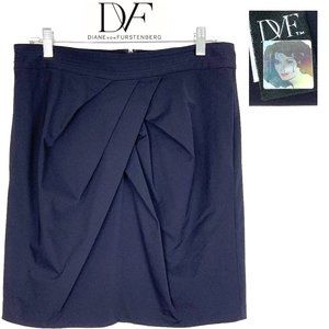 Diane Von Furstenberg Marsia Mini Skirt Front Pleats Midnight Blue Size 12